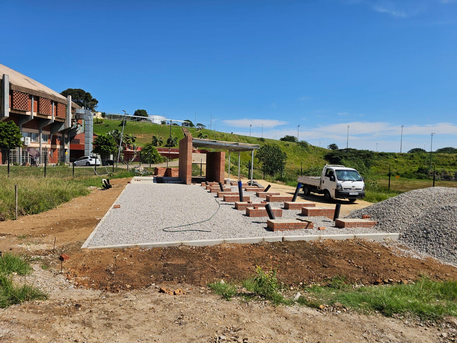 ELTEK construction site with paved works and site vehicle